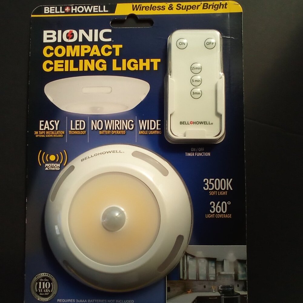 BIONIC COMPACT CEILING LIGHT WIRELESS & SUPER BRIGHT 3500K LIGHT & 36O DEGREES